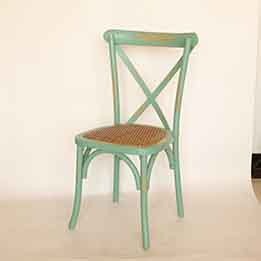Green wood cross back chair rattan seat Hotel and R